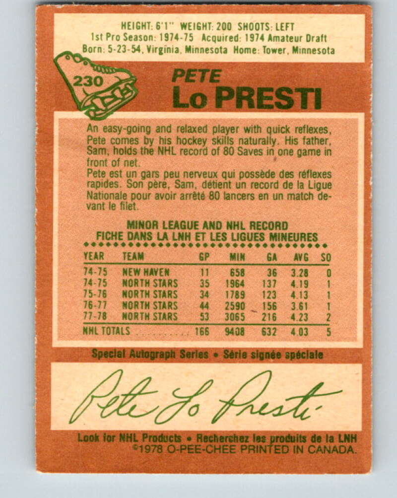 1978-79 O-Pee-Chee #230 Pete LoPresti  Minnesota North Stars  V24112