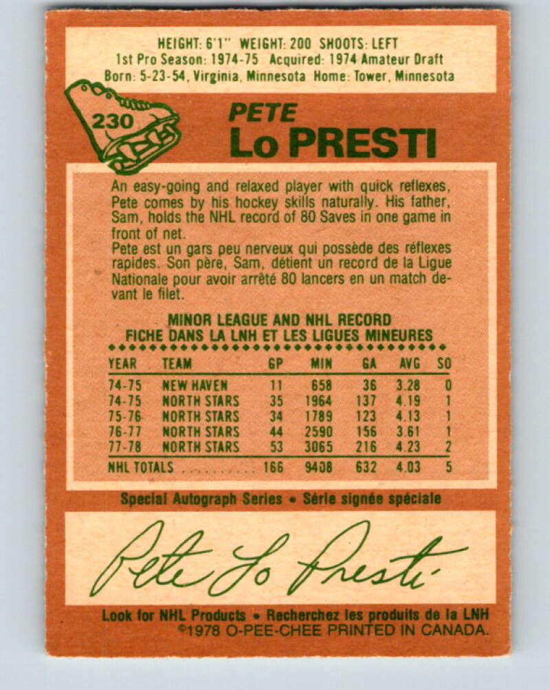1978-79 O-Pee-Chee #230 Pete LoPresti  Minnesota North Stars  V24113