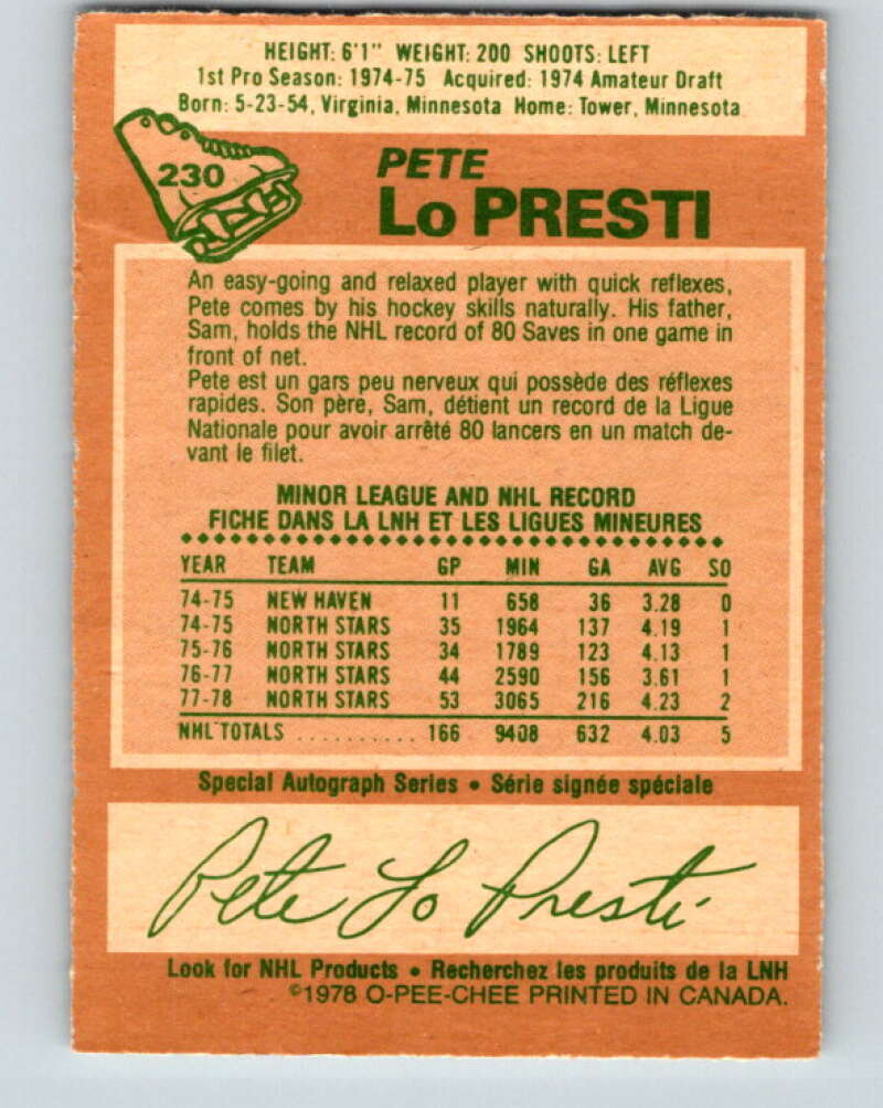 1978-79 O-Pee-Chee #230 Pete LoPresti  Minnesota North Stars  V24118