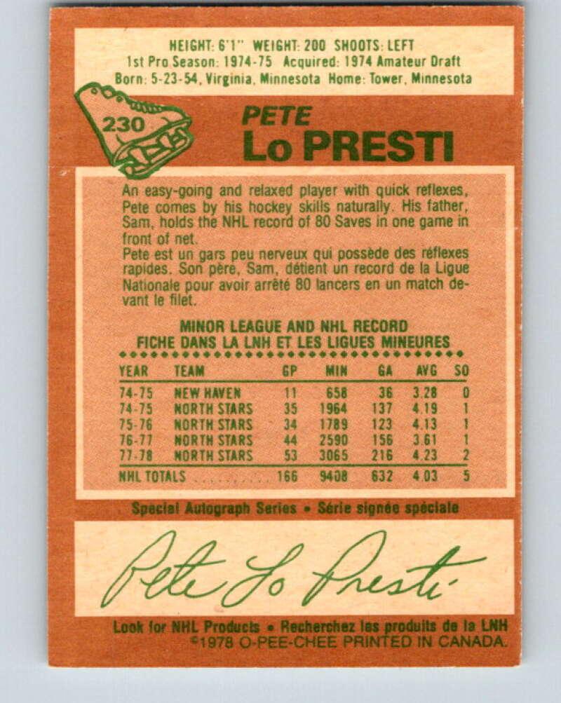 1978-79 O-Pee-Chee #230 Pete LoPresti  Minnesota North Stars  V24119