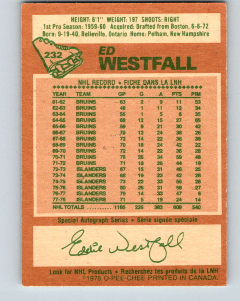 1978-79 O-Pee-Chee #232 Ed Westfall  New York Islanders  V24140