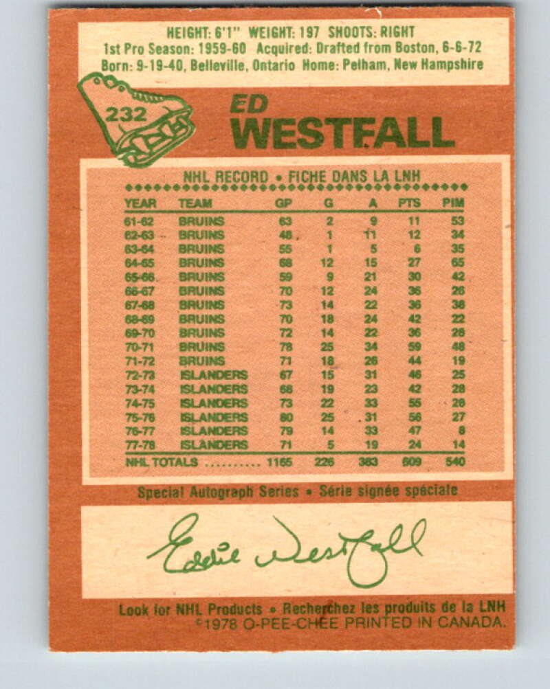 1978-79 O-Pee-Chee #232 Ed Westfall  New York Islanders  V24142