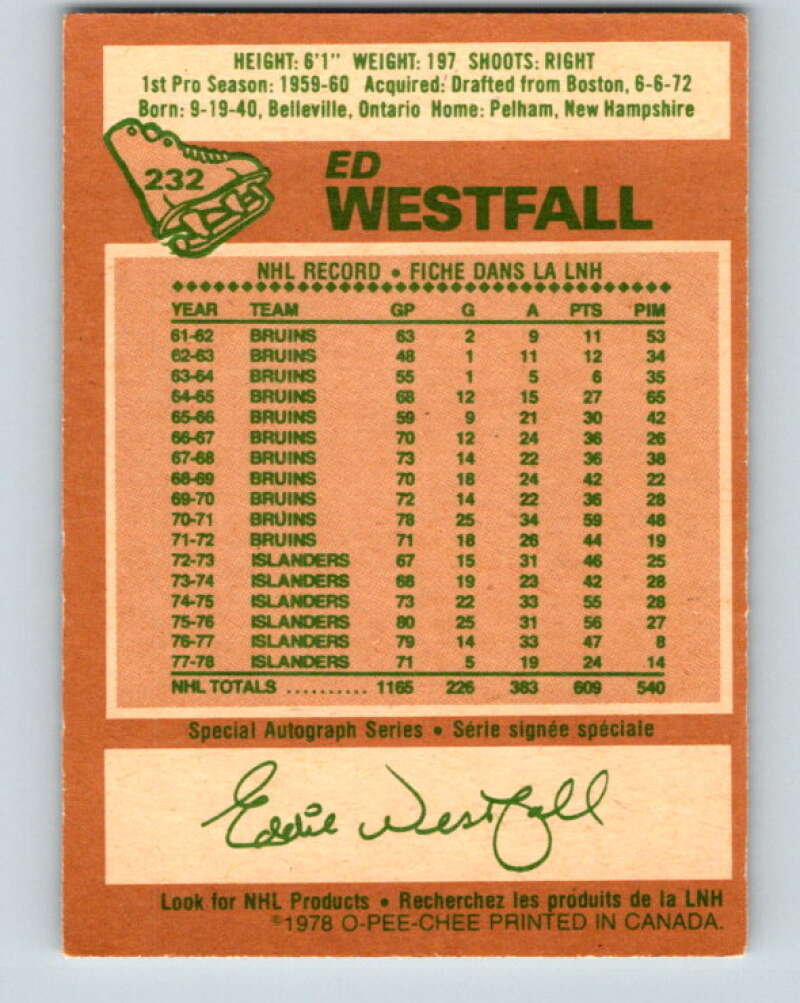 1978-79 O-Pee-Chee #232 Ed Westfall  New York Islanders  V24145
