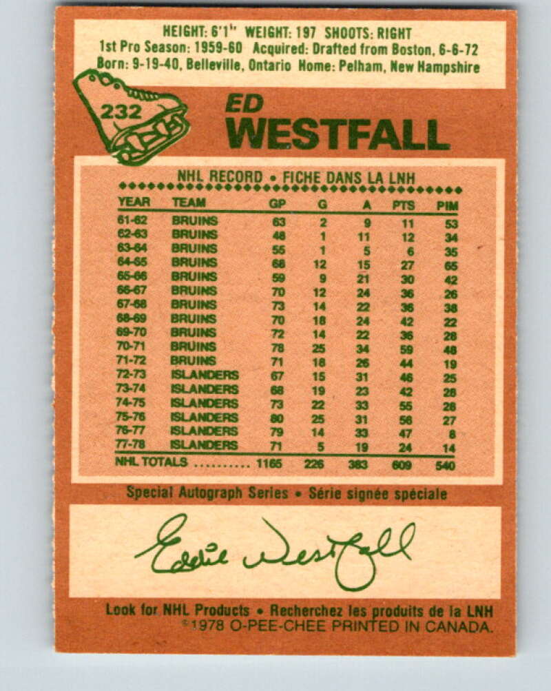1978-79 O-Pee-Chee #232 Ed Westfall  New York Islanders  V24146