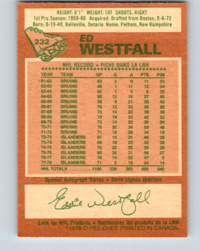 1978-79 O-Pee-Chee #232 Ed Westfall  New York Islanders  V24147
