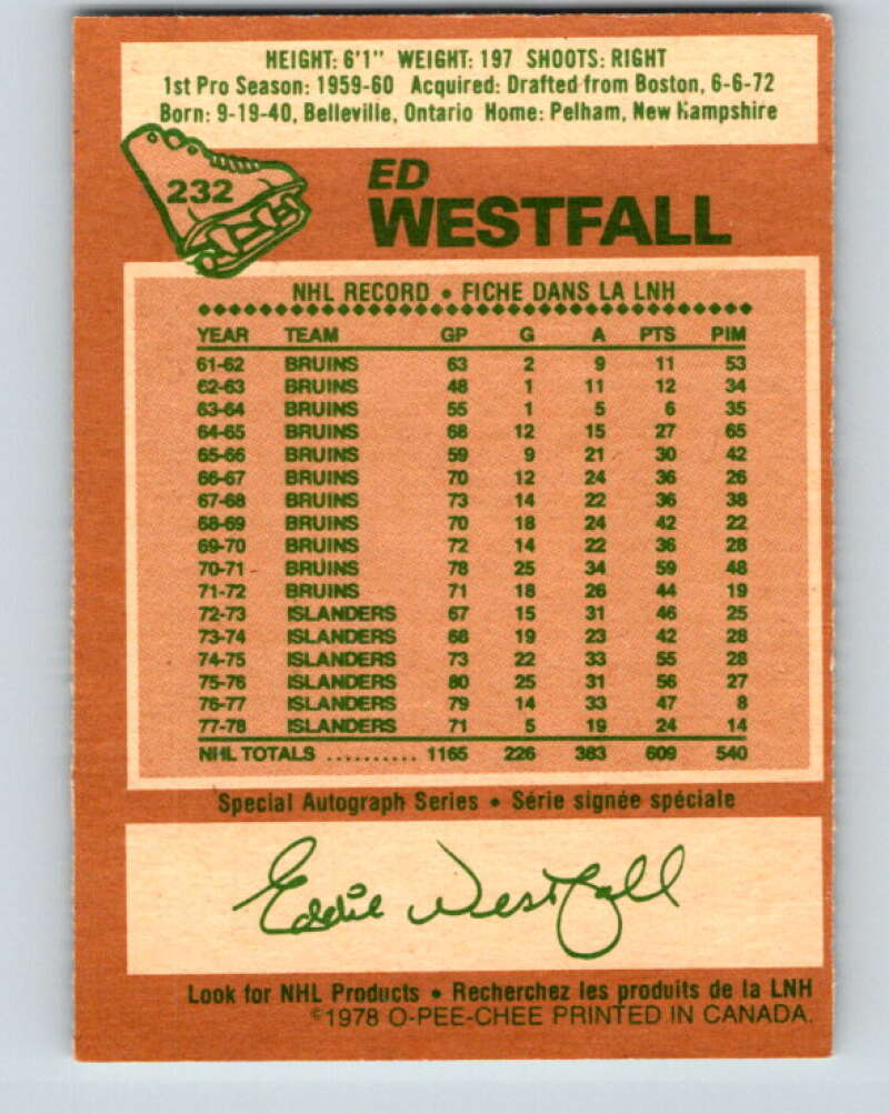 1978-79 O-Pee-Chee #232 Ed Westfall  New York Islanders  V24148