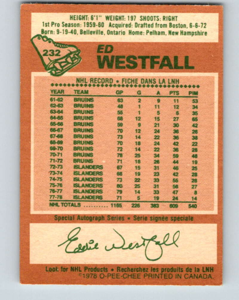 1978-79 O-Pee-Chee #232 Ed Westfall  New York Islanders  V24150