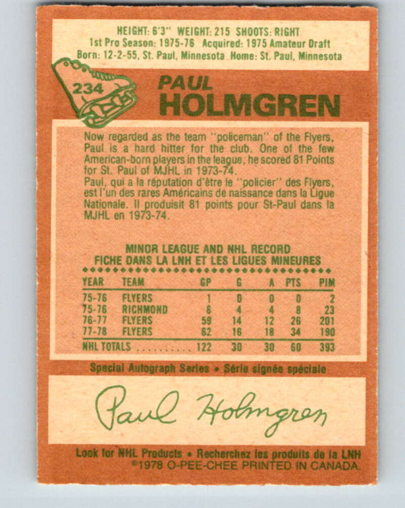 1978-79 O-Pee-Chee #234 Paul Holmgren  Philadelphia Flyers  V24170