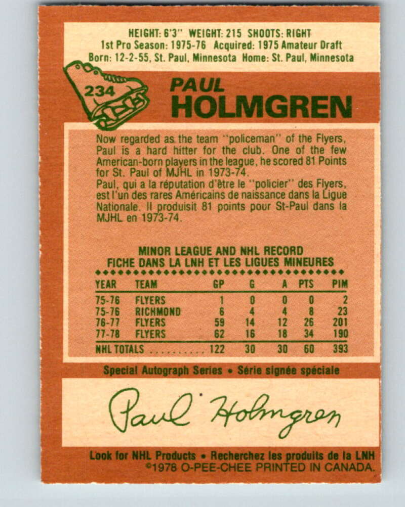 1978-79 O-Pee-Chee #234 Paul Holmgren  Philadelphia Flyers  V24177