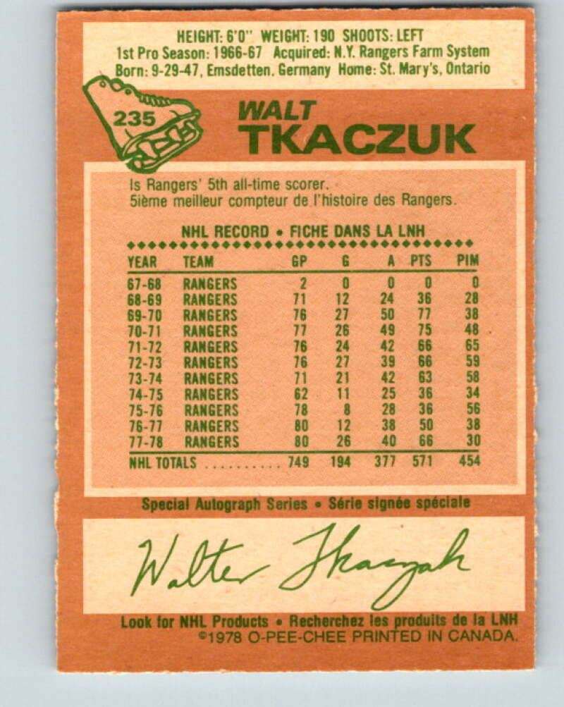 1978-79 O-Pee-Chee #235 Walt Tkaczuk  New York Rangers  V24187