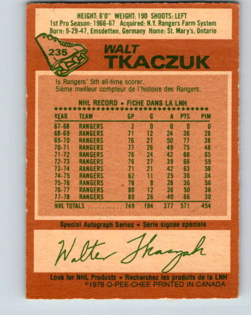 1978-79 O-Pee-Chee #235 Walt Tkaczuk  New York Rangers  V24190