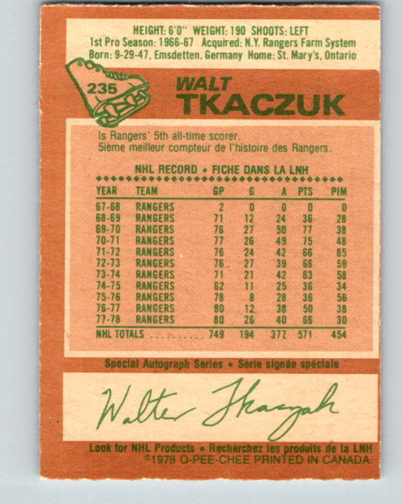 1978-79 O-Pee-Chee #235 Walt Tkaczuk  New York Rangers  V24192