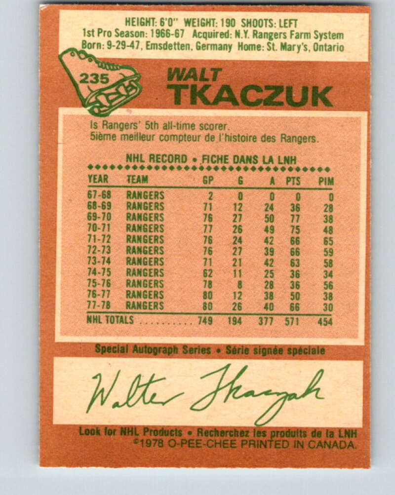 1978-79 O-Pee-Chee #235 Walt Tkaczuk  New York Rangers  V24193
