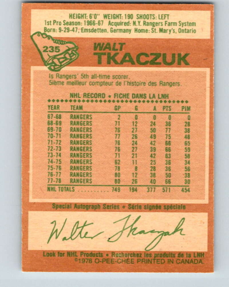 1978-79 O-Pee-Chee #235 Walt Tkaczuk  New York Rangers  V24195