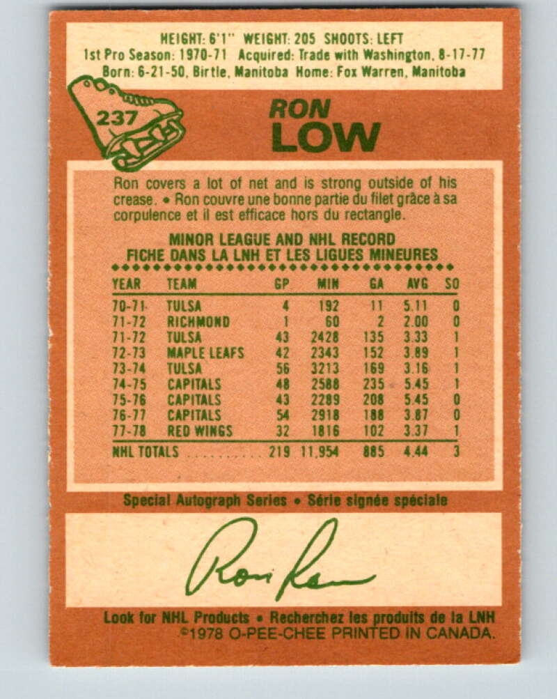 1978-79 O-Pee-Chee #237 Ron Low  Detroit Red Wings  V24212