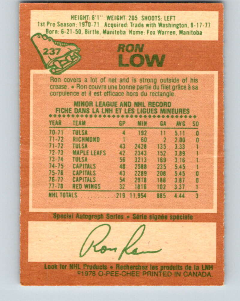 1978-79 O-Pee-Chee #237 Ron Low  Detroit Red Wings  V24213