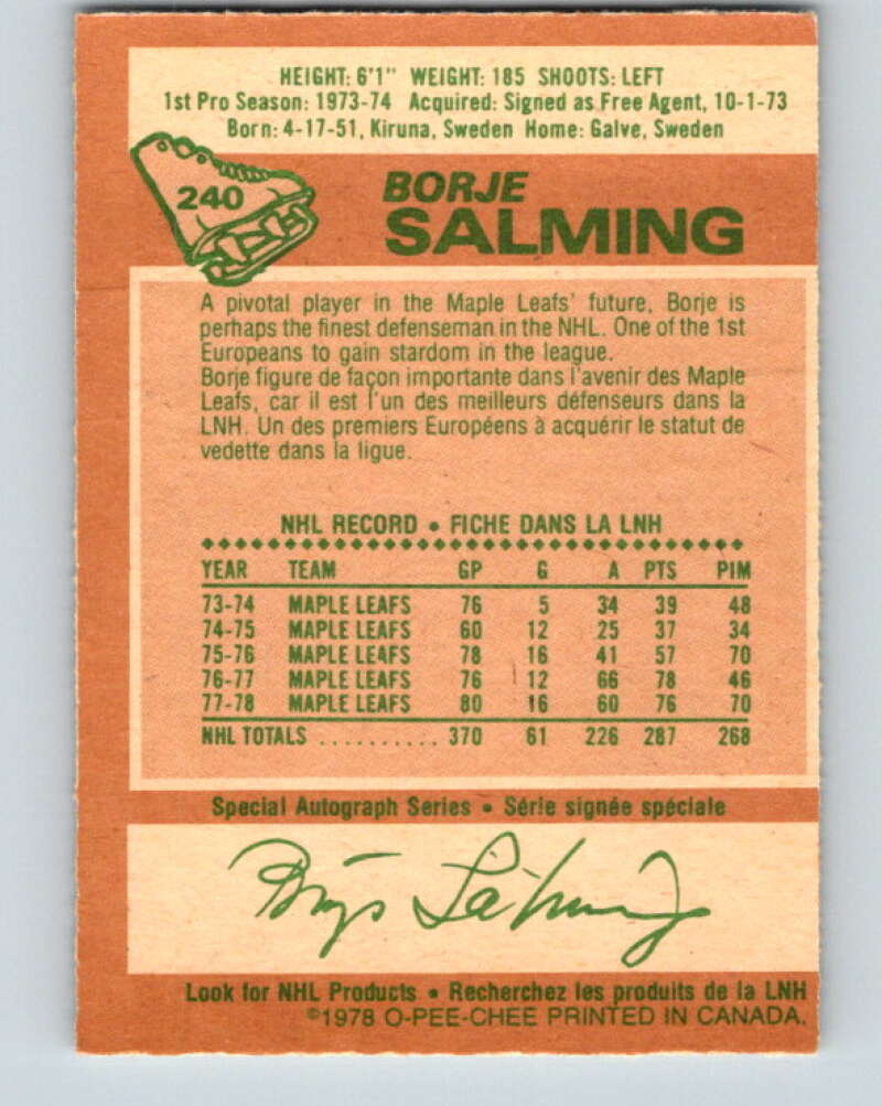 1978-79 O-Pee-Chee #240 Borje Salming AS  Toronto Maple Leafs  V24256
