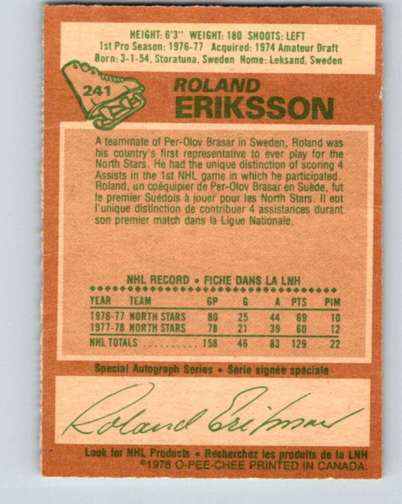 1978-79 O-Pee-Chee #241 Roland Eriksson  Vancouver Canucks  V24276