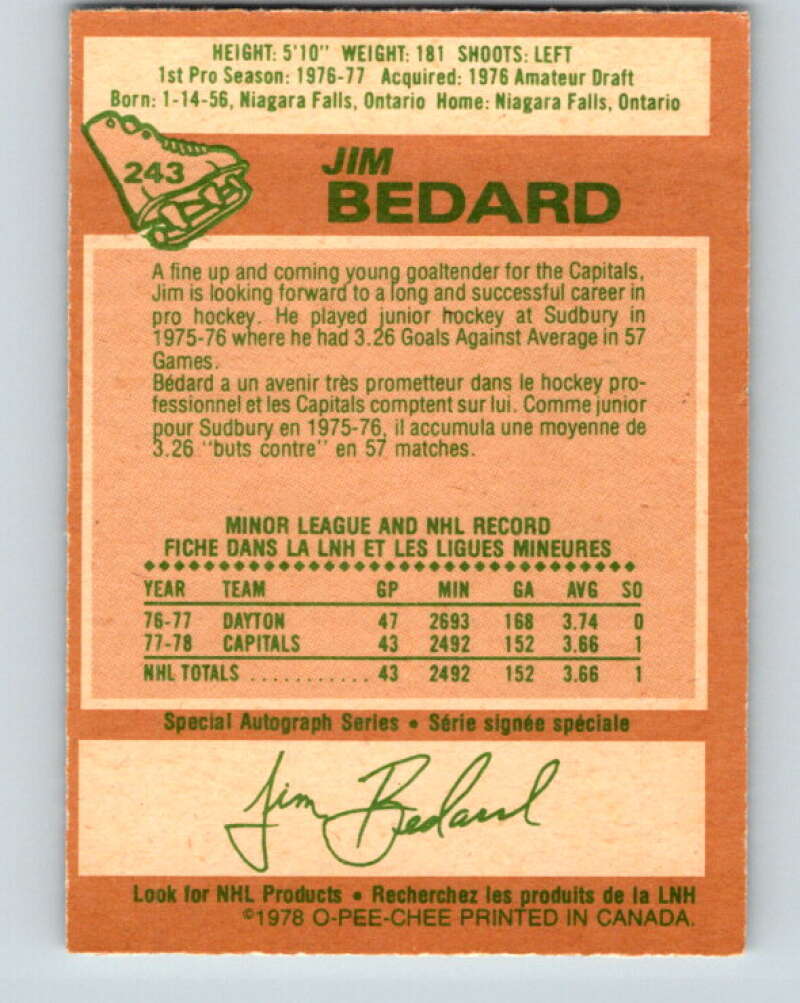 1978-79 O-Pee-Chee #243 Jim Bedard  RC Rookie Capitals  V24316
