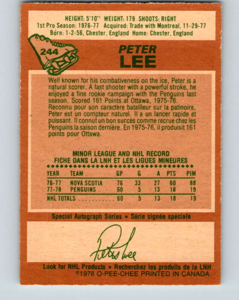 1978-79 O-Pee-Chee #244 Peter Lee RC Rookie Penguins  V24317
