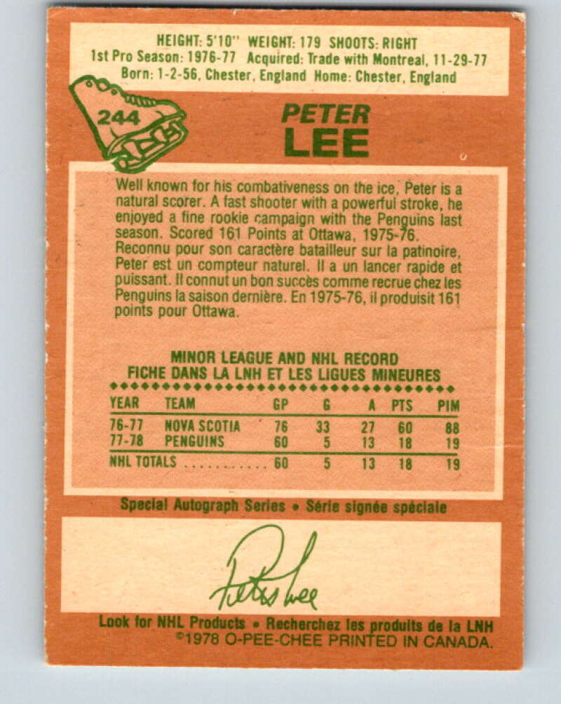 1978-79 O-Pee-Chee #244 Peter Lee RC Rookie Penguins  V24321