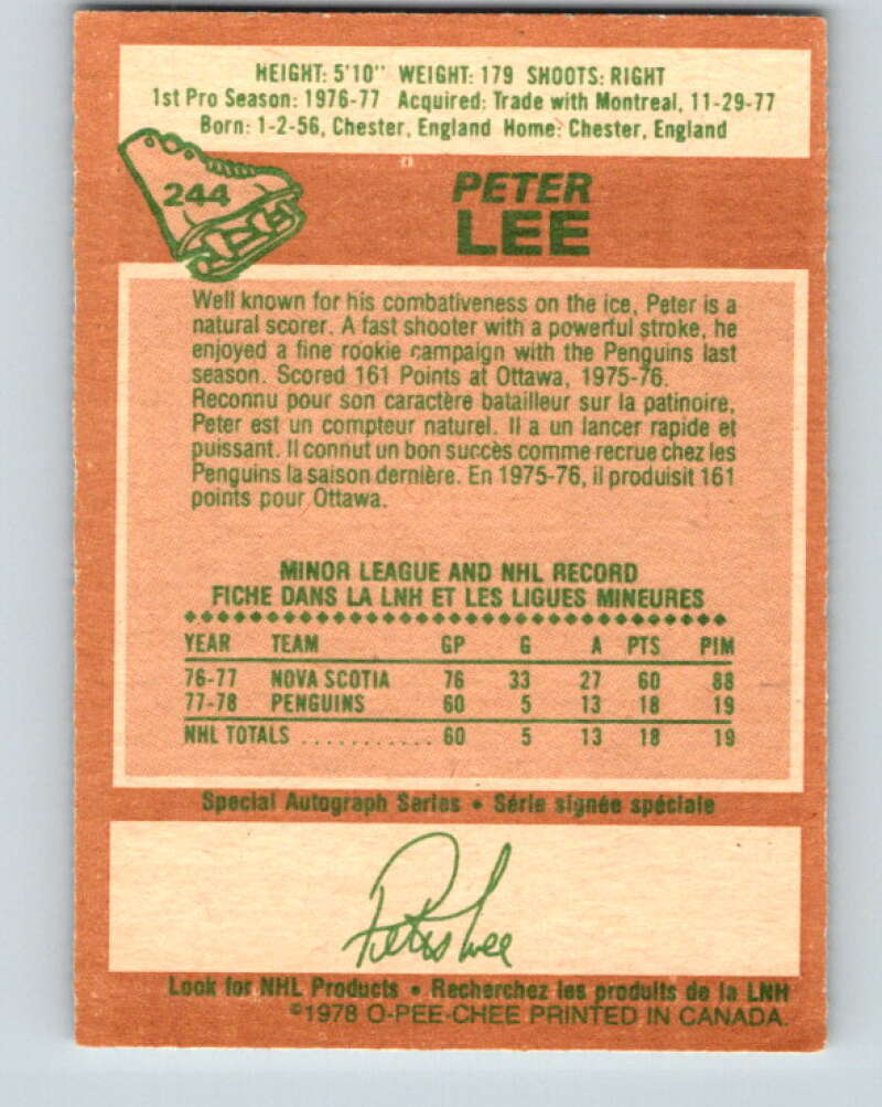 1978-79 O-Pee-Chee #244 Peter Lee RC Rookie Penguins  V24323