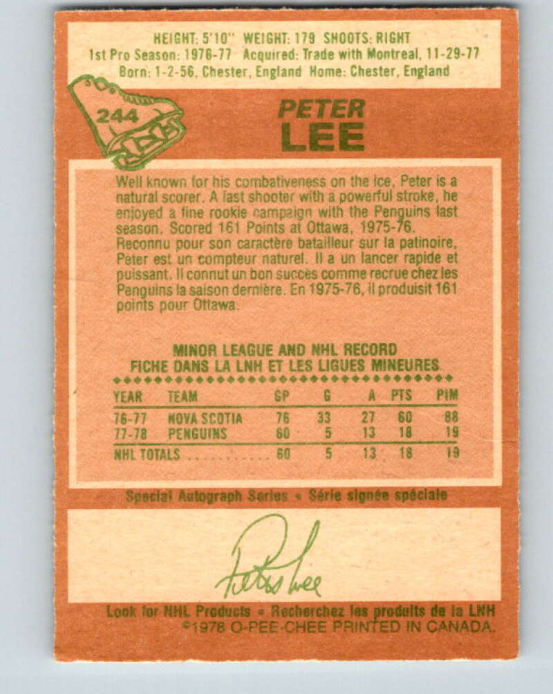 1978-79 O-Pee-Chee #244 Peter Lee RC Rookie Penguins  V24325