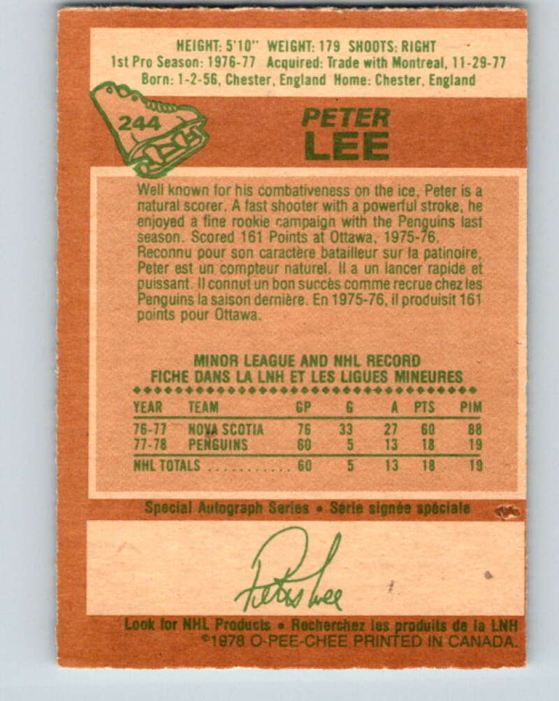 1978-79 O-Pee-Chee #244 Peter Lee RC Rookie Penguins  V24326