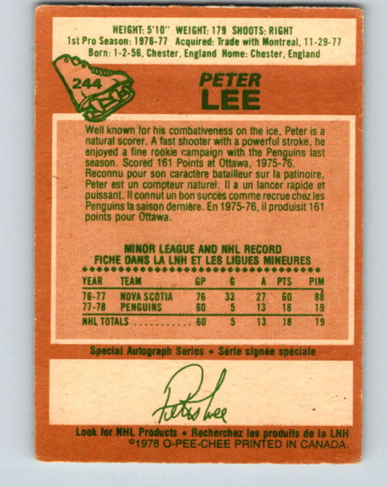 1978-79 O-Pee-Chee #244 Peter Lee RC Rookie Penguins  V24329