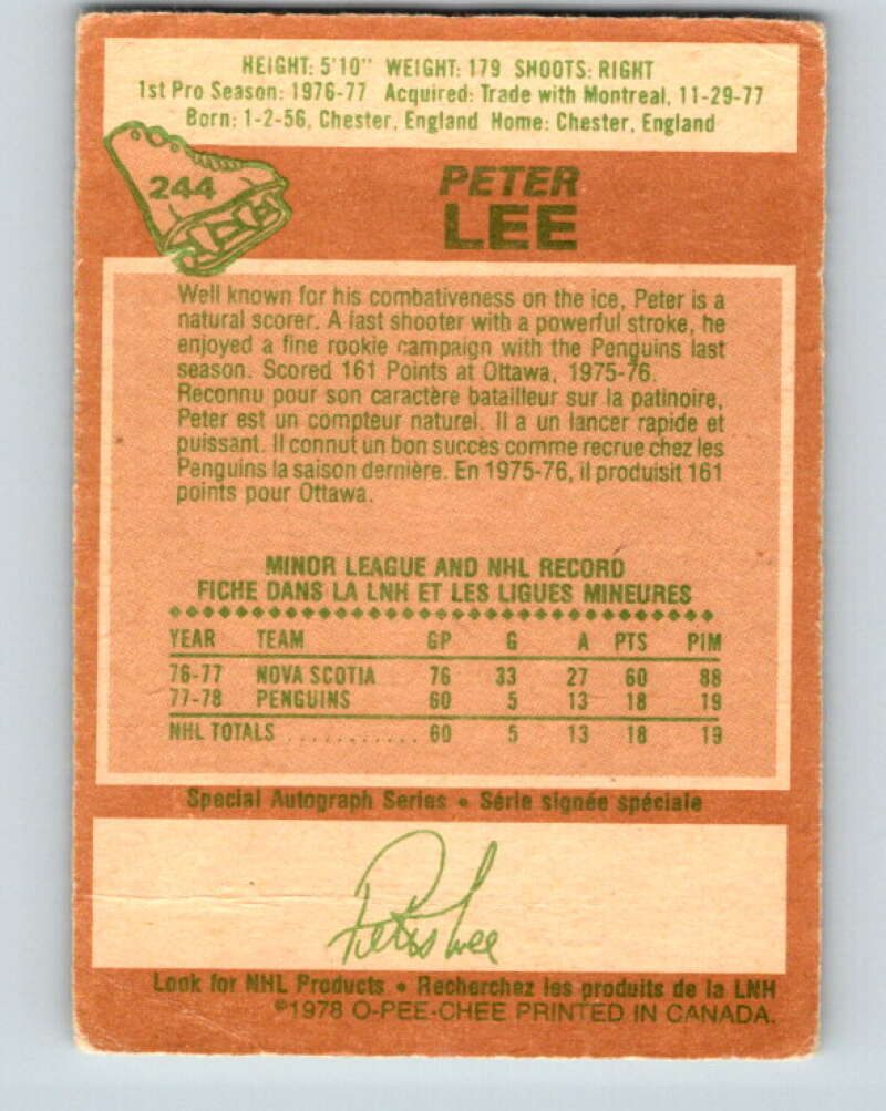 1978-79 O-Pee-Chee #244 Peter Lee RC Rookie Penguins  V24330