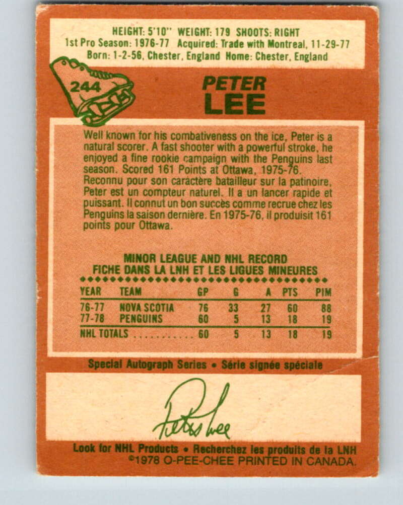 1978-79 O-Pee-Chee #244 Peter Lee RC Rookie Penguins  V24331