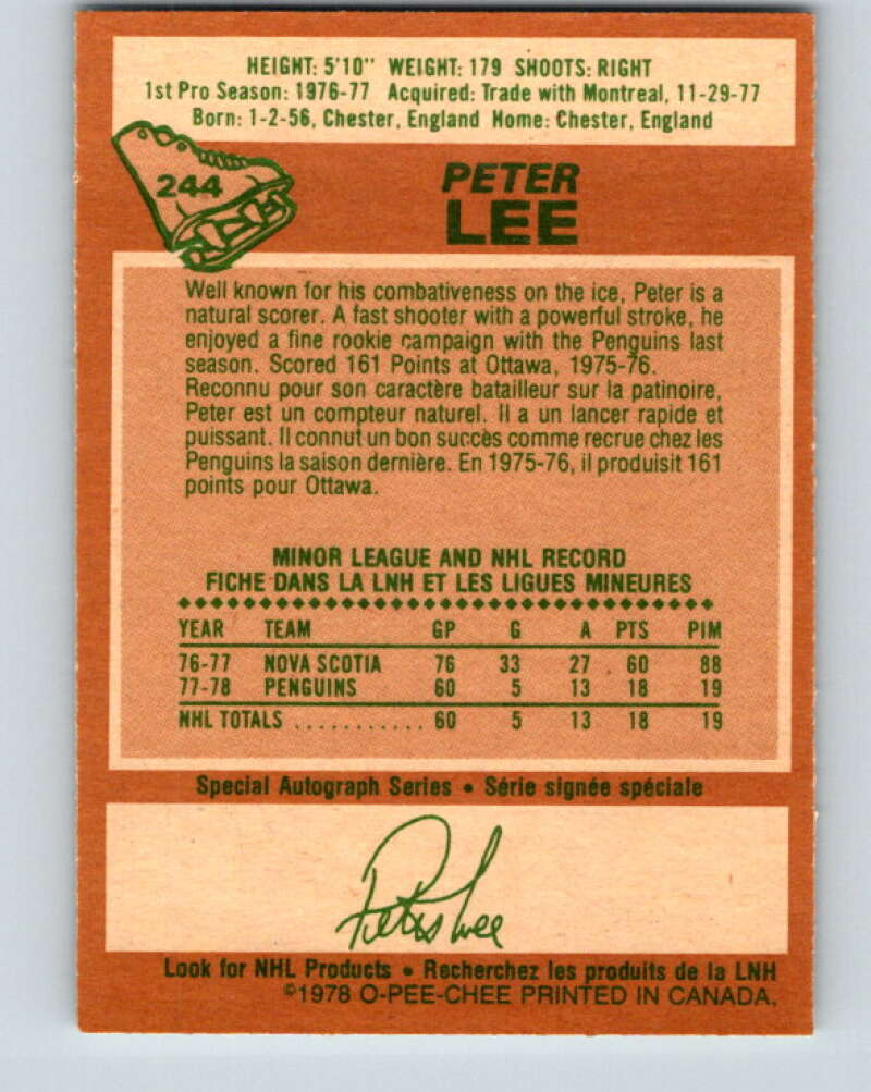 1978-79 O-Pee-Chee #244 Peter Lee RC Rookie Penguins  V24332