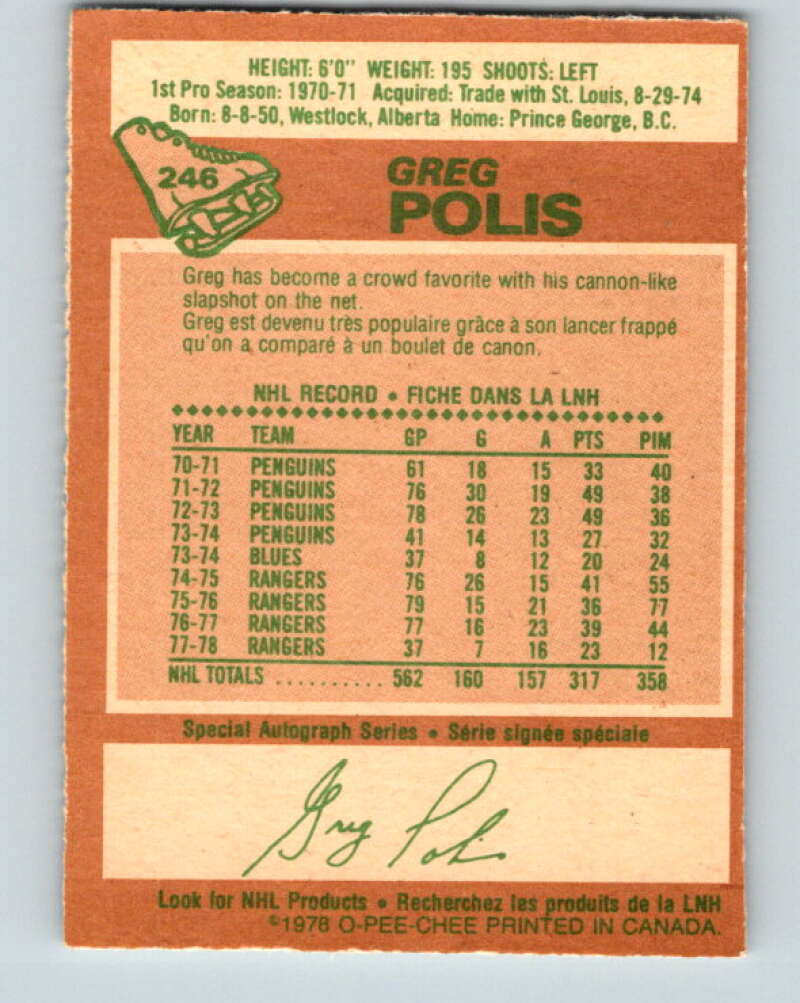 1978-79 O-Pee-Chee #246 Greg Polis  New York Rangers  V24355