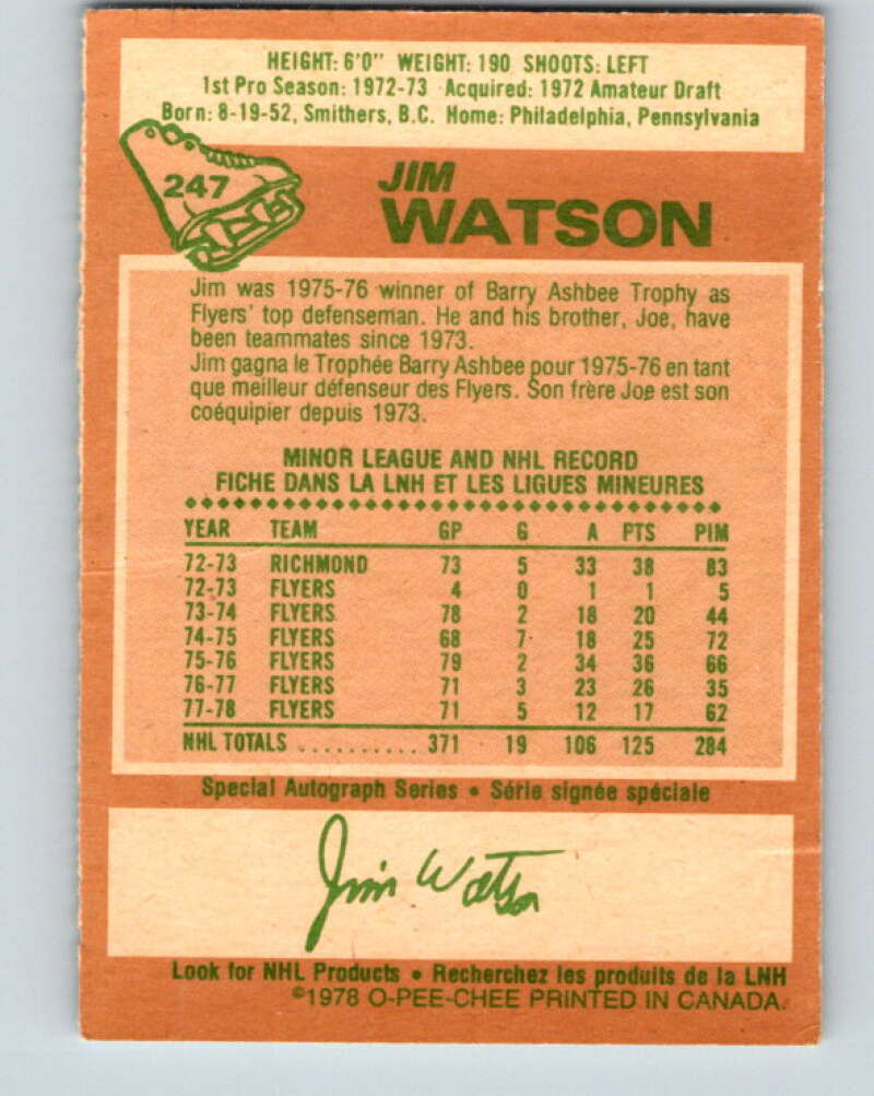 1978-79 O-Pee-Chee #247 Jim Watson  Philadelphia Flyers  V24358