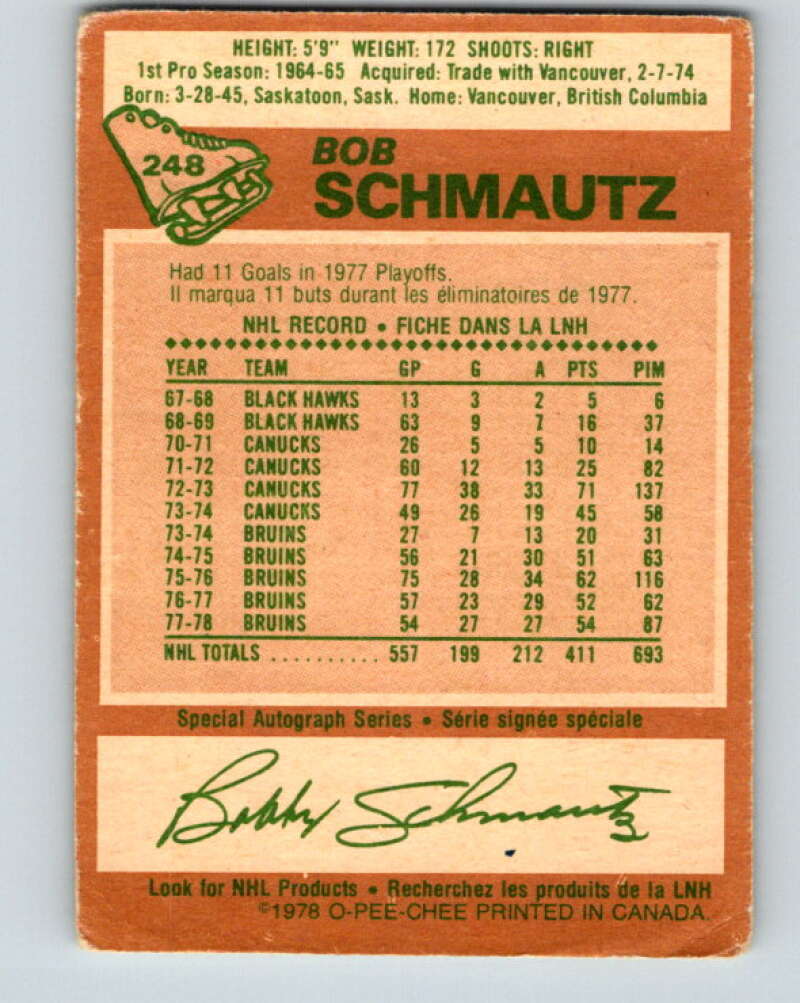1978-79 O-Pee-Chee #248 Bobby Schmautz  Boston Bruins  V24378