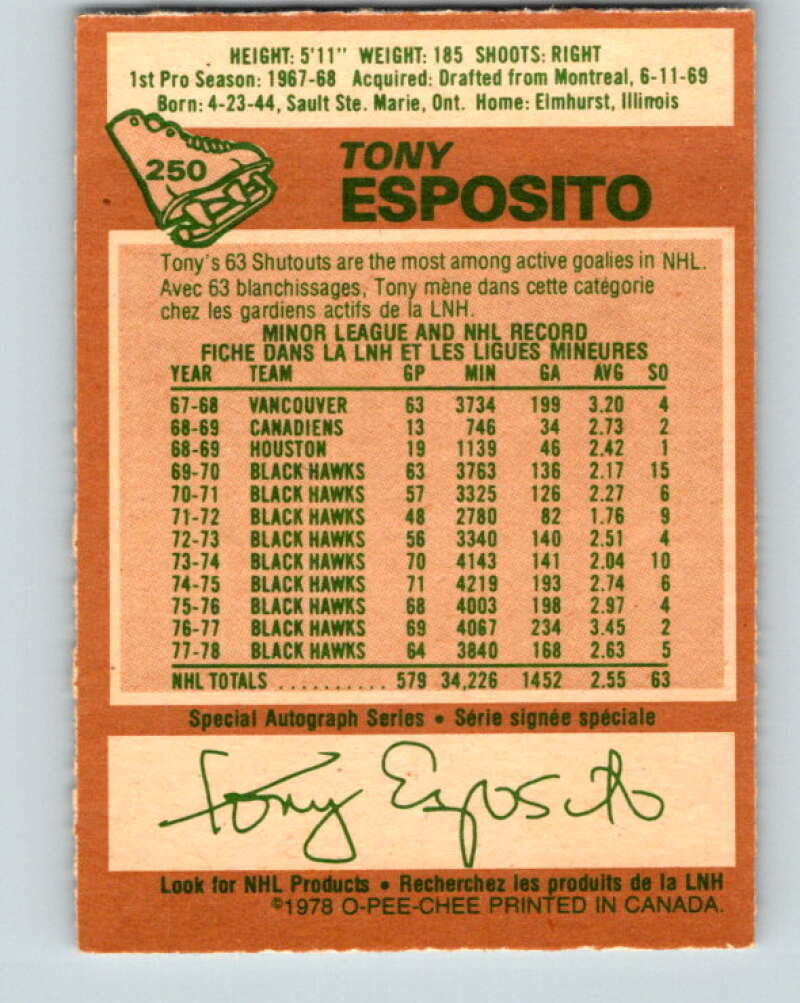 1978-79 O-Pee-Chee #250 Tony Esposito  Chicago Blackhawks  V24392