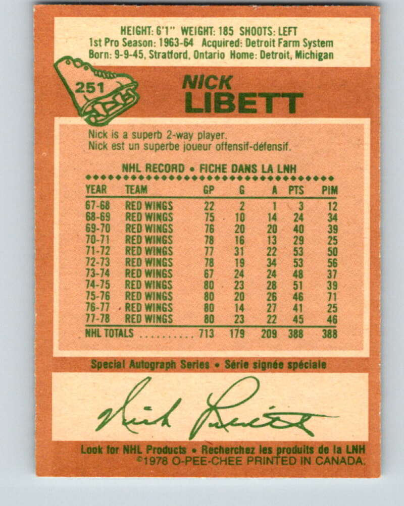 1978-79 O-Pee-Chee #251 Nick Libett  Detroit Red Wings  V24398