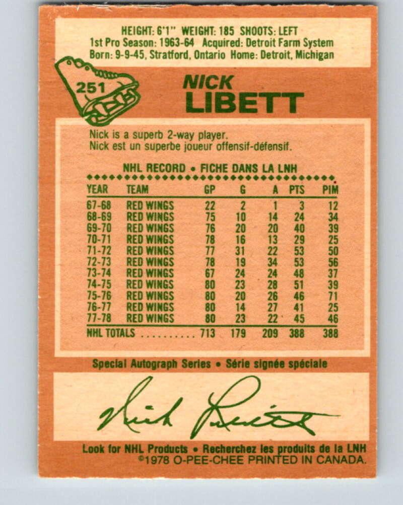 1978-79 O-Pee-Chee #251 Nick Libett  Detroit Red Wings  V24402