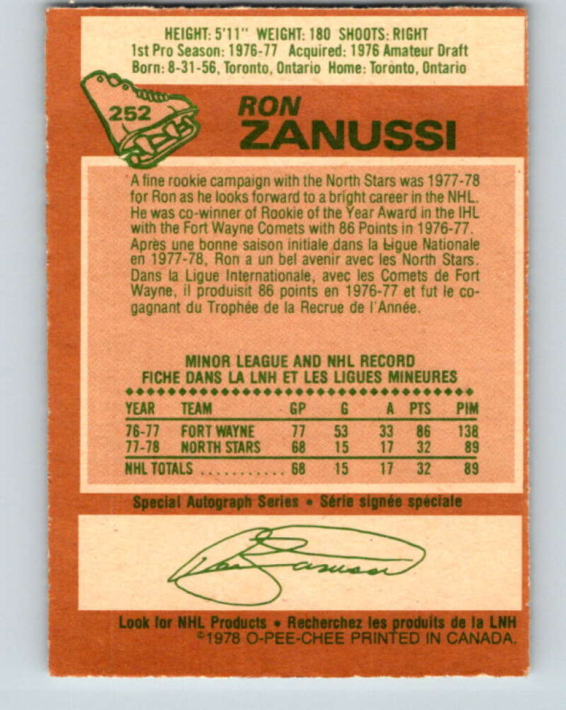 1978-79 O-Pee-Chee #252 Ron Zanussi  RC Rookie North Stars  V24411