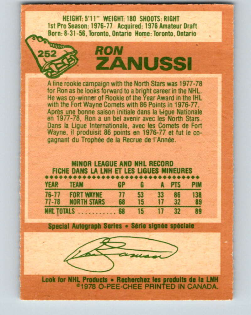 1978-79 O-Pee-Chee #252 Ron Zanussi  RC Rookie North Stars  V24414