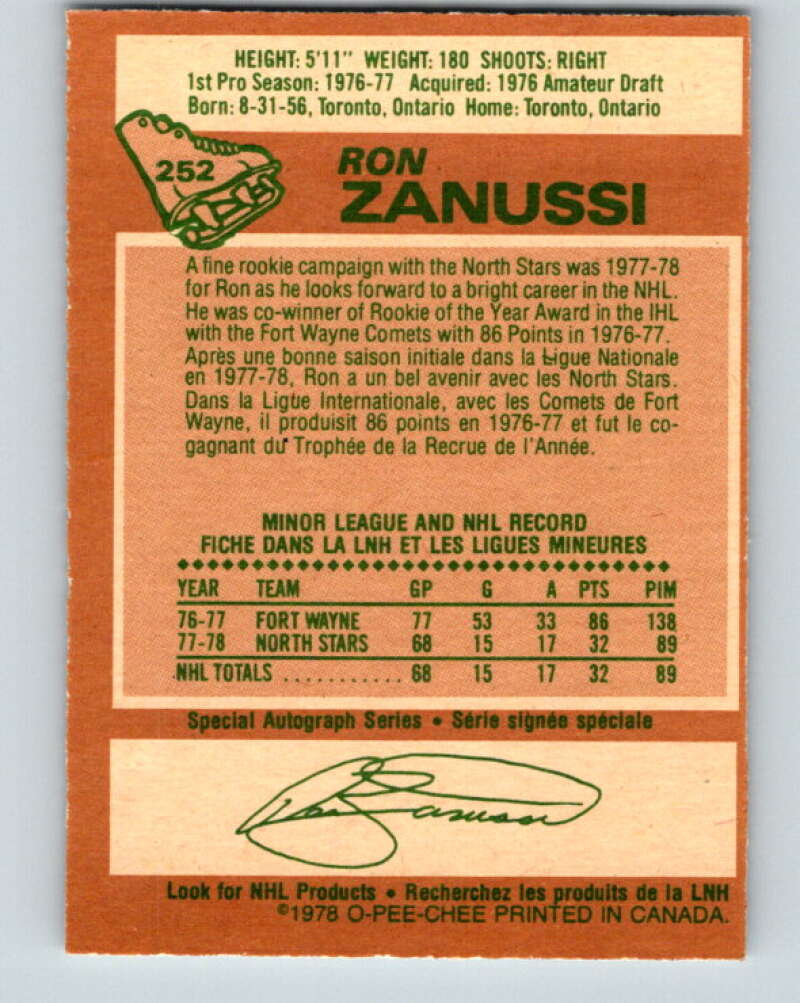 1978-79 O-Pee-Chee #252 Ron Zanussi  RC Rookie North Stars  V24415