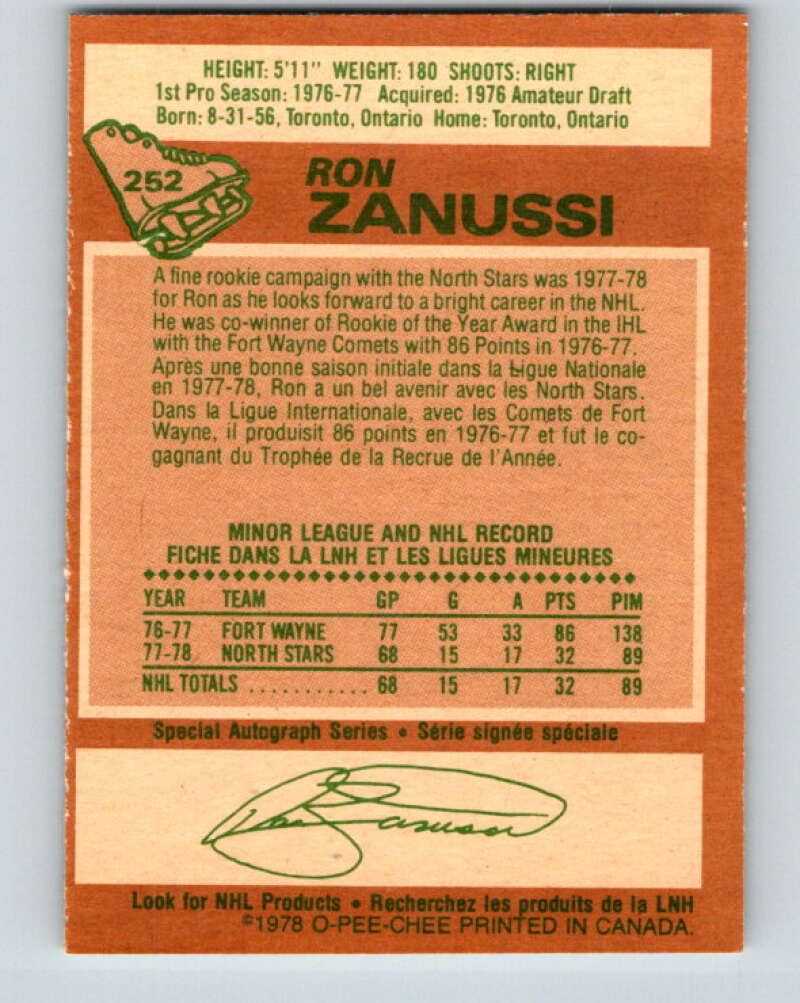 1978-79 O-Pee-Chee #252 Ron Zanussi  RC Rookie North Stars  V24416