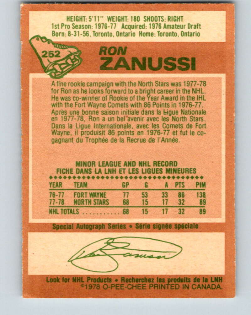 1978-79 O-Pee-Chee #252 Ron Zanussi  RC Rookie North Stars  V24426