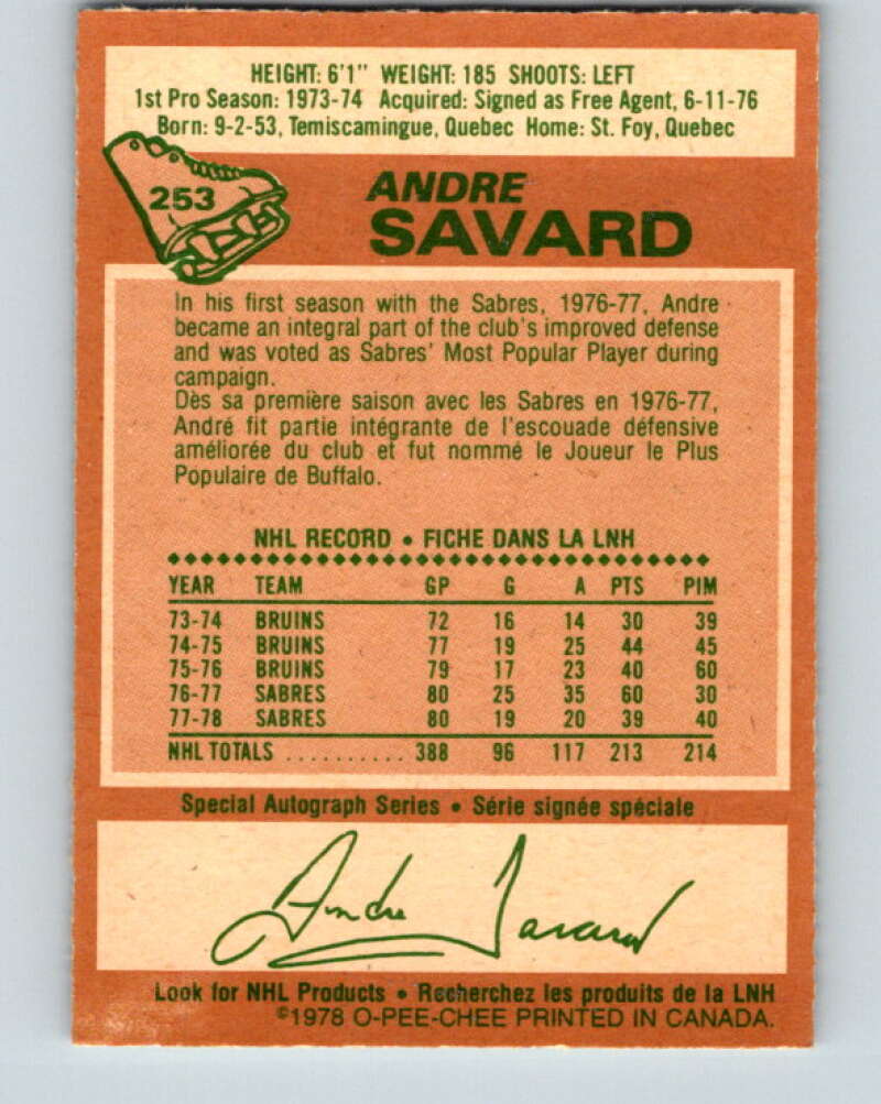 1978-79 O-Pee-Chee #253 Andre Savard  Buffalo Sabres  V24434