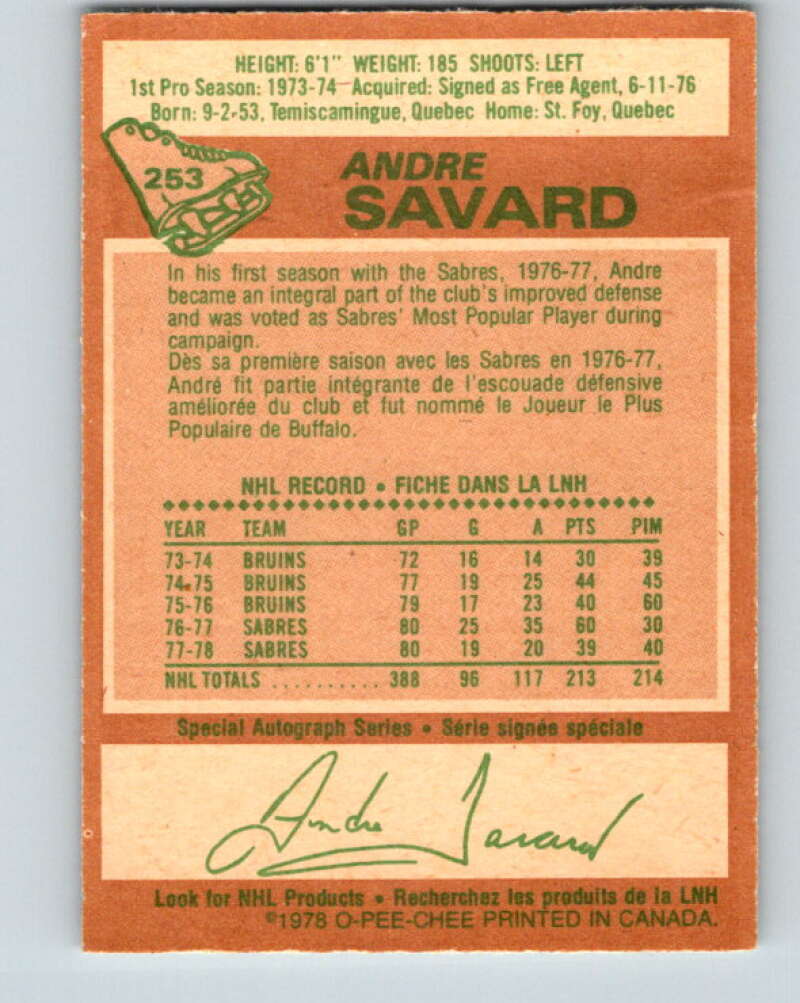 1978-79 O-Pee-Chee #253 Andre Savard  Buffalo Sabres  V24439