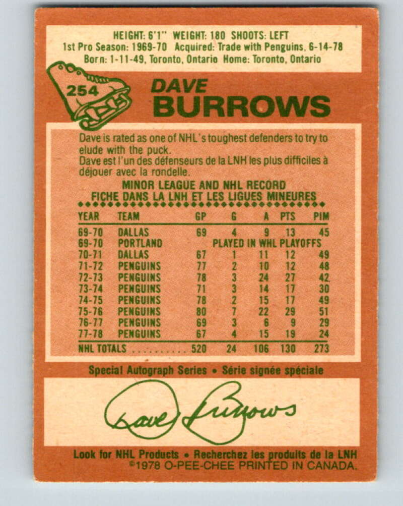 1978-79 O-Pee-Chee #254 Dave Burrows  Toronto Maple Leafs  V24457