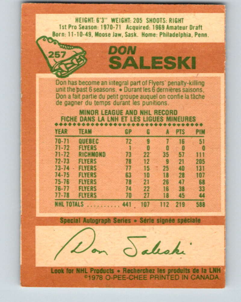 1978-79 O-Pee-Chee #257 Don Saleski  Philadelphia Flyers  V24489