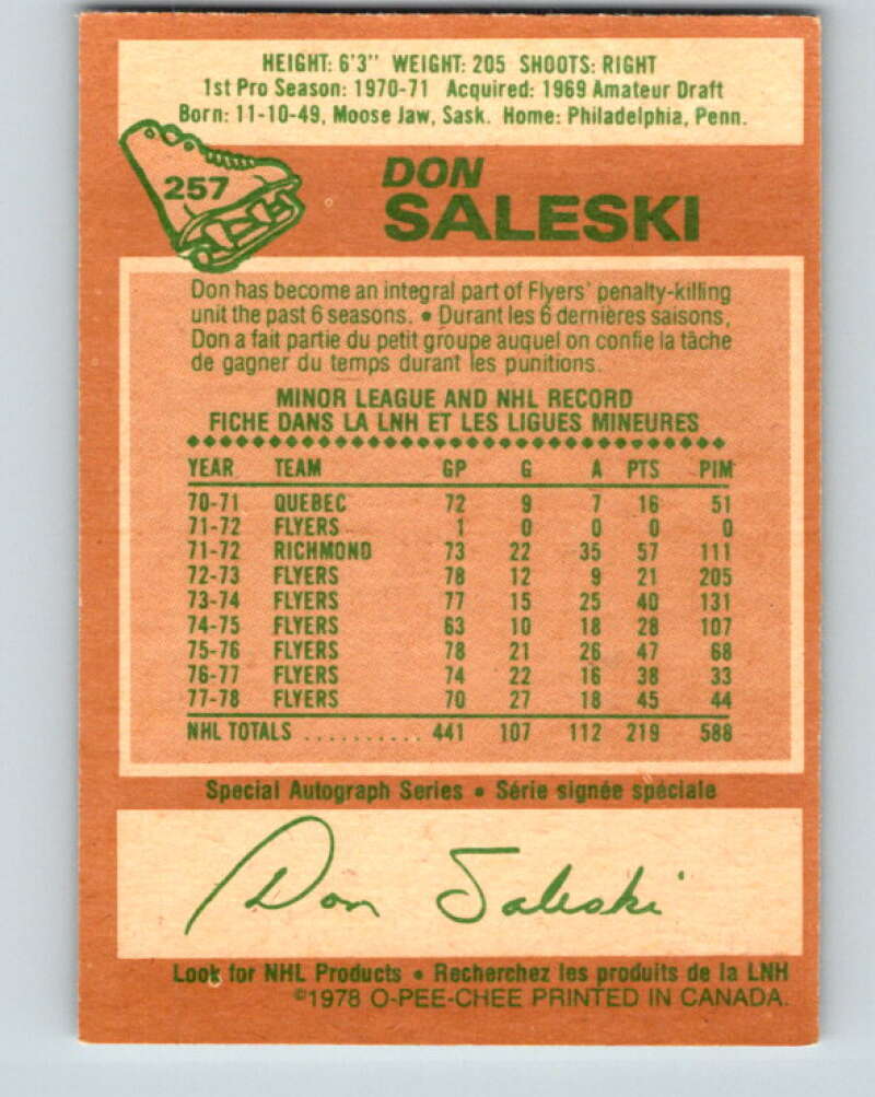 1978-79 O-Pee-Chee #257 Don Saleski  Philadelphia Flyers  V24494