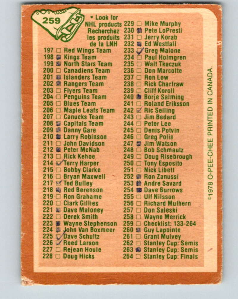 1978-79 O-Pee-Chee #259 Checklist   V24538