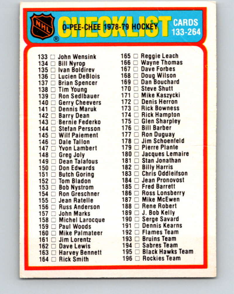 1978-79 O-Pee-Chee #259 Checklist   V24539